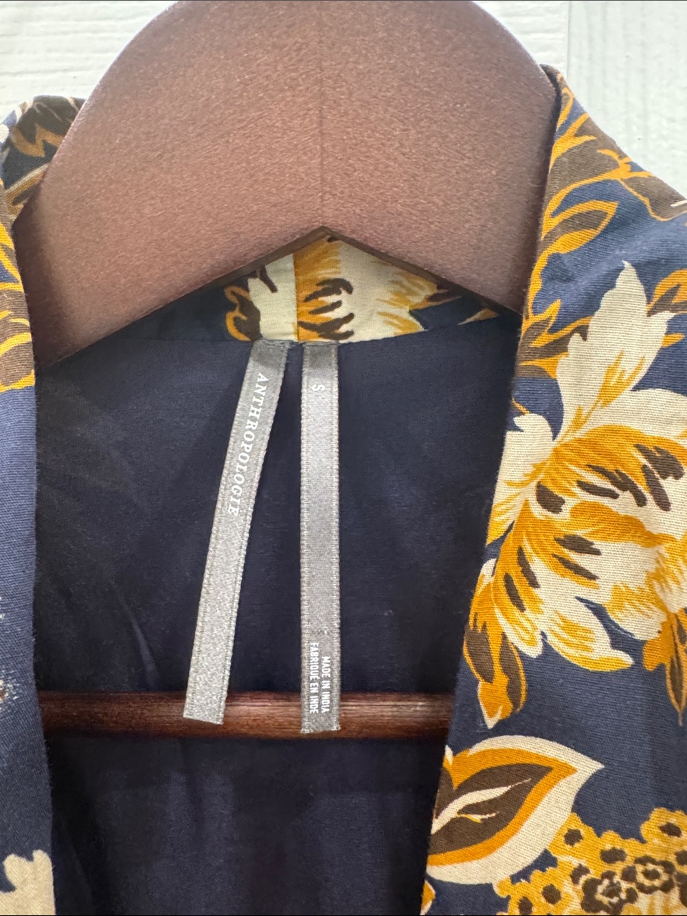 Anthropologie Navy and Gold Floral Zip-Front Midi Dress - Picture 2 of 3